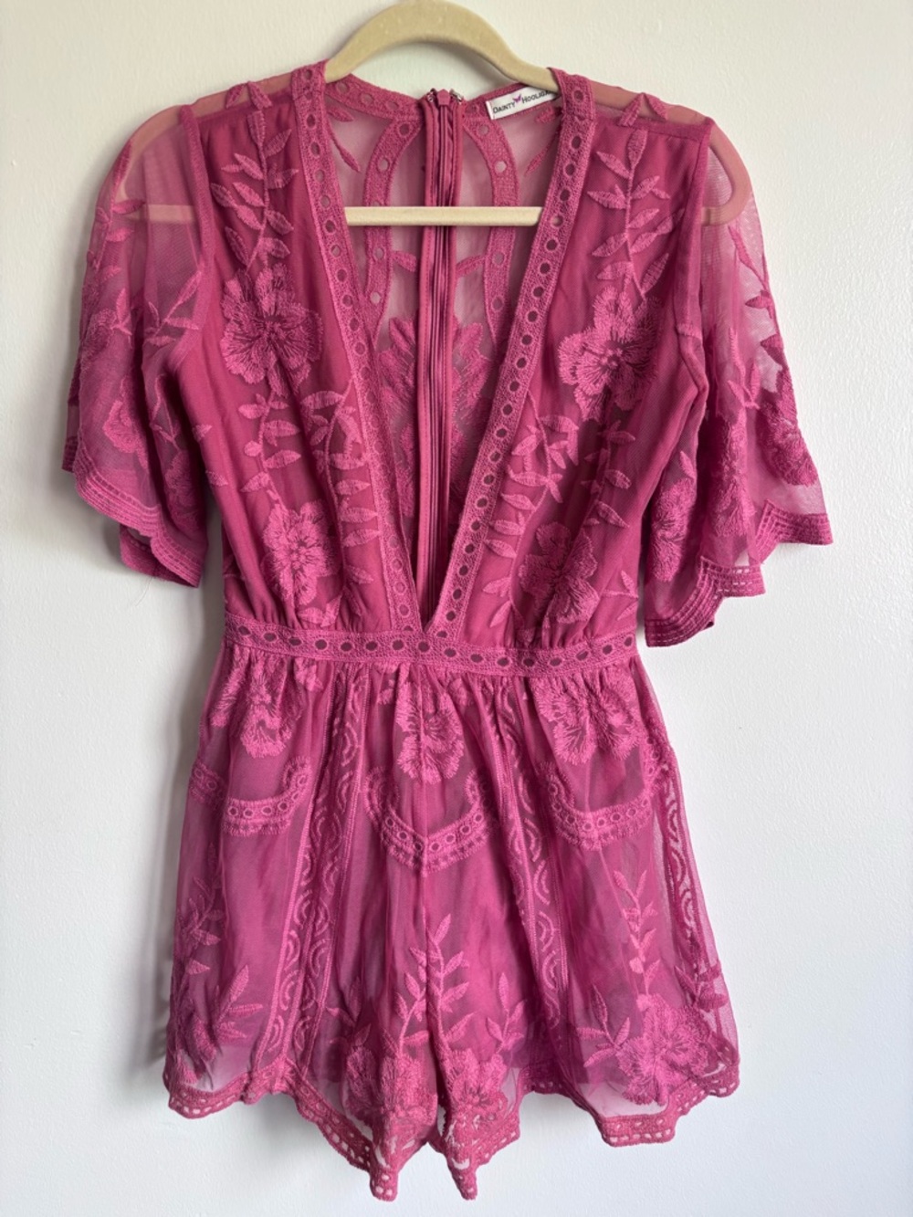 Dainty Hooligan Pink Lace Embroidered Romper